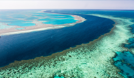 The beautiful blue and green Great Barrier Reef in Australia
