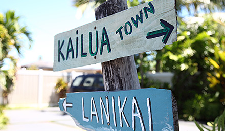 Hand painted wooden directional signage in Hawaii
